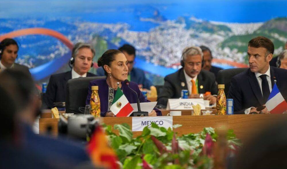 Sheinbaum defiende en el G-20 destinar el 1% del gasto militar mundial a la reforestación